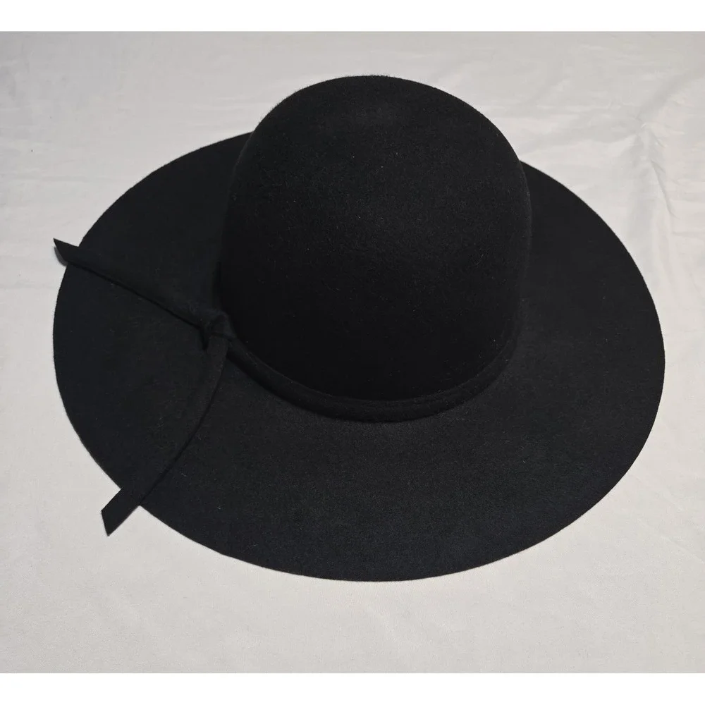 Brandy Melville Black Floppy Felt Wool Hat Ribbon Minimalist Vtg Soft Quiet Luxe